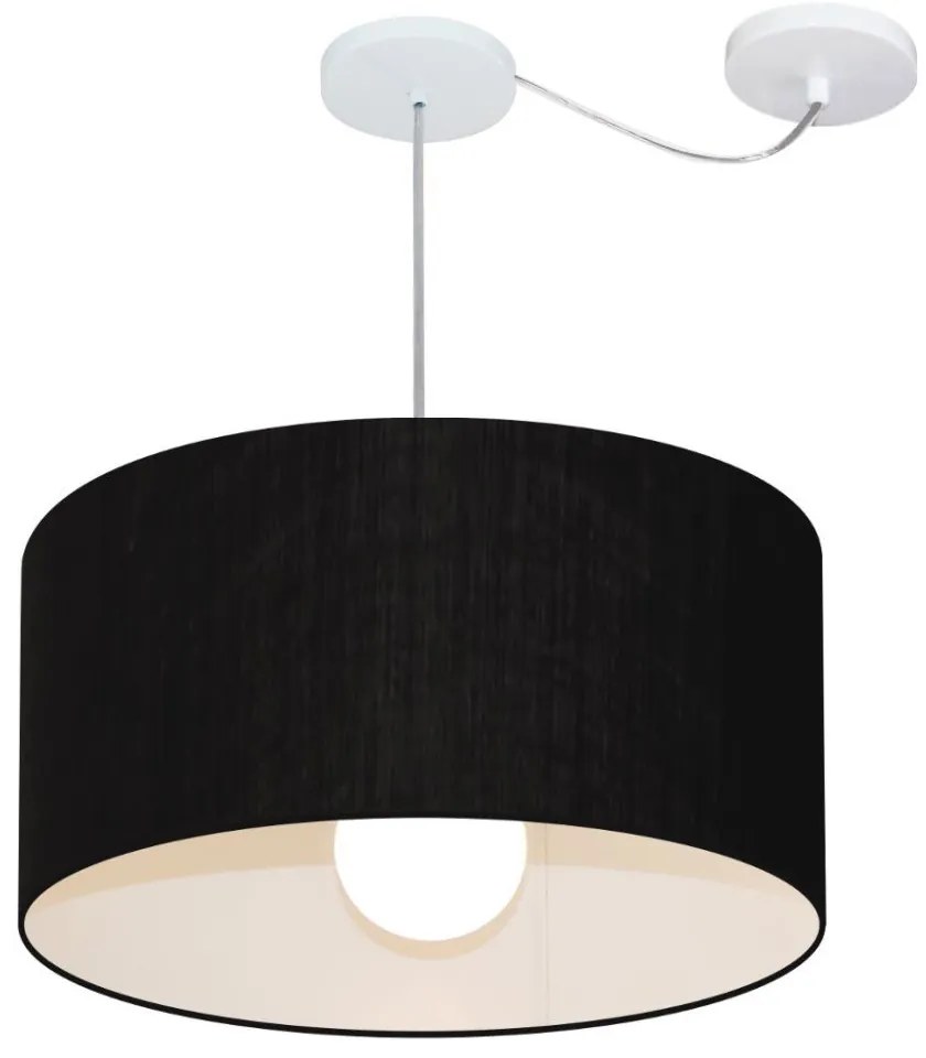 Lustre Pendente Cilíndrico Com Desvio Md-4233 Cúpula em Tecido 55x30cm Preto - Bivolt