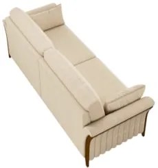 Sofá Living 3 Lugares 222cm Pés Madeira Roya Z32 Linho Champanhe - Mpo