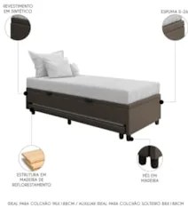 Bicama Box Baú Solteirão 96x203cm Samy S05 Sintético Marrom - Mpozenat