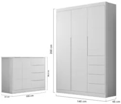 Jogo de Quarto Infantil Guarda Roupa e Cômoda Lilly Z39 Branco - Mpoze