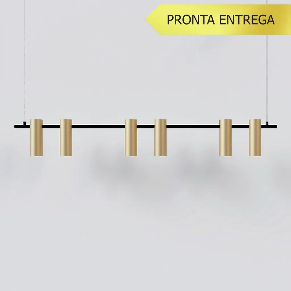 Pendente Tube Transpass Em Par 5,7X16,7X120Cm Alumínio 06Xmr16 - Qimpo... (PRETO / CHAMPANHE)