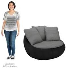 Poltrona para Sala Giratória Redonda Saphire Z32 Linho Cinza/Preto - M