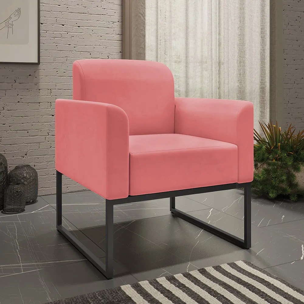 Poltrona Decorativa Isabella Base Industrial Suede Rosê/Preto G19 - Gran Belo