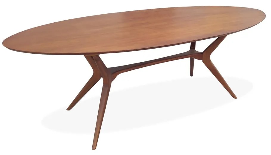 Mesa de Jantar Pé Palito Tampo Oval Acabamento Laminado Madeira Maciça Eucalipto Design Retrô