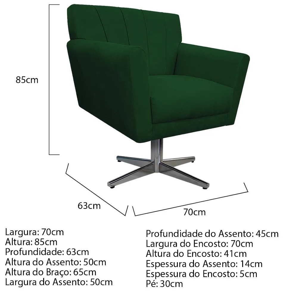 Poltrona Laura Base Giratória de Metal Suede Verde - ADJ Decor