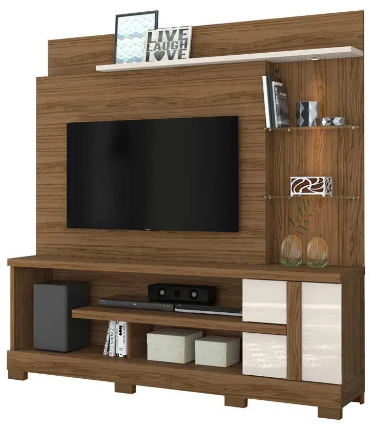 Home Theater Maxim  Porta 2 Prateleiras Iluminação LED MDP até 55 Naturale/OffWhite G97 - Gran Belo