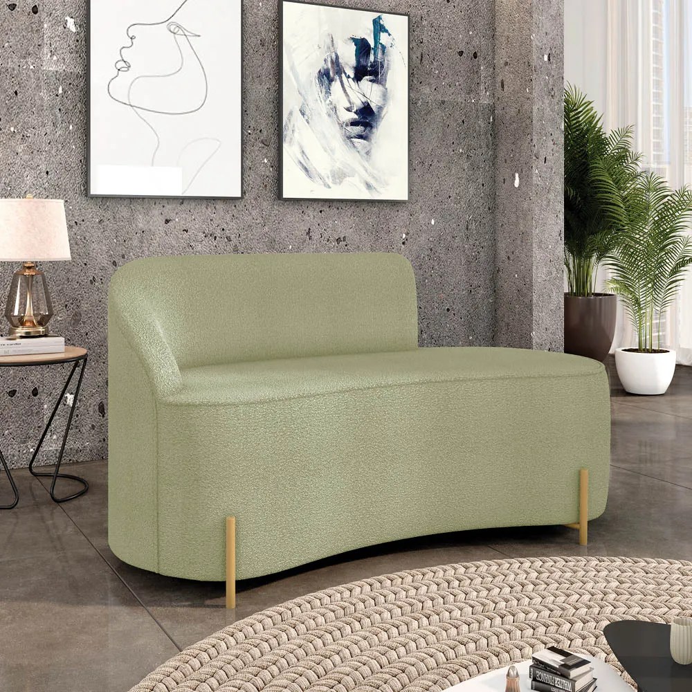 Sofá 2 Lugares Orgânico 140cm Pé Aço Lateral Dourado Morgan Bouclê D03 - D'Rossi - Verde Pistache
