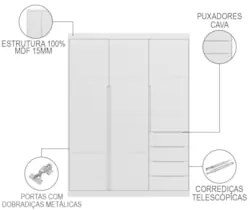 Guarda Roupa Infantil 3 Portas 4 Gavetas Lua Z39 Branco - Mpozenato