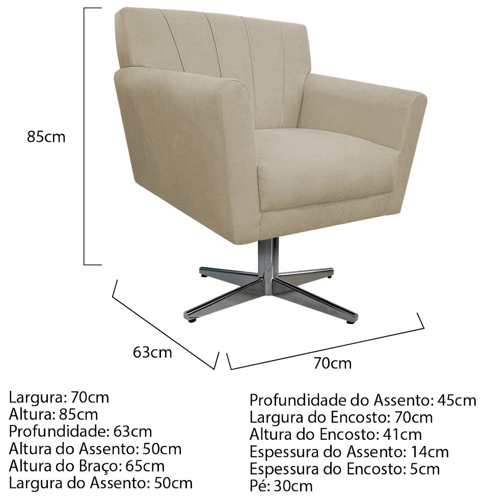 Poltrona Laura Base Giratória de Metal Suede Bege - ADJ Decor