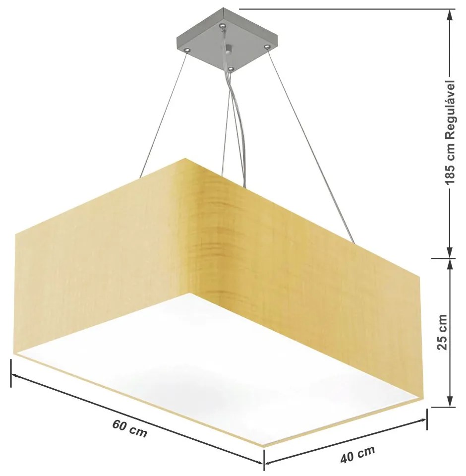 Lustre Pendente Retangular Md-4372 Cúpula em Tecido 60x40cm Palha