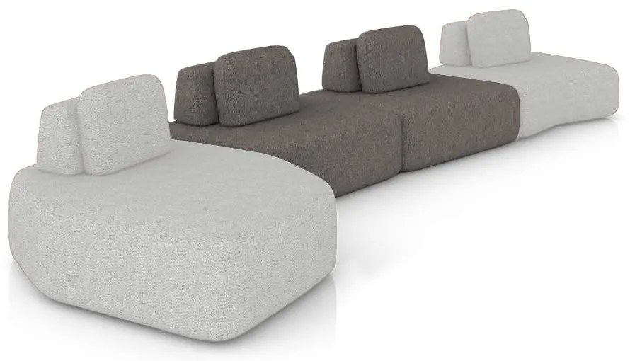Sofá 4 Lugares Orgânico com Chaise e 3 Módulos Berlim Bouclê Cz K01 - D'Rossi - Cinza Claro/Grafite
