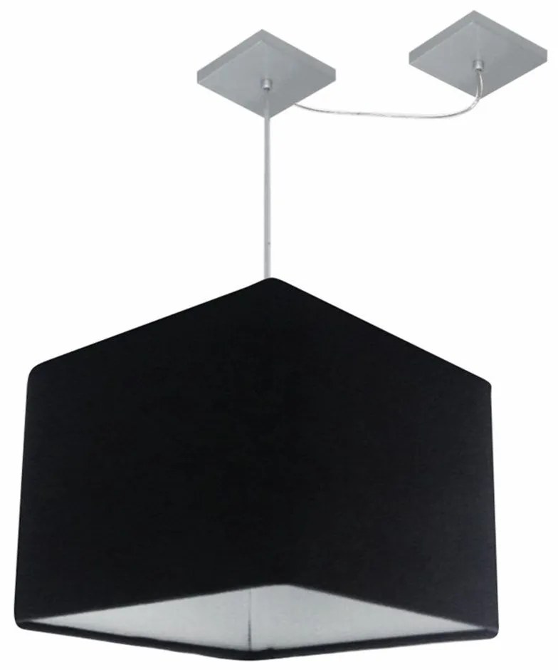 Lustre Pendente Quadrado Com Desvio Md-4268 Cúpula em Tecido 30/35x35cm Preto - Bivolt