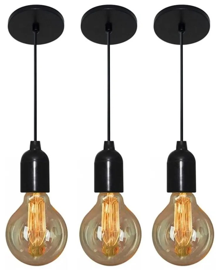 Kit/3 Luminária Pendente Retro Md-4149 Suporte Para Lâmpada / Não Inclusa - Bivolt