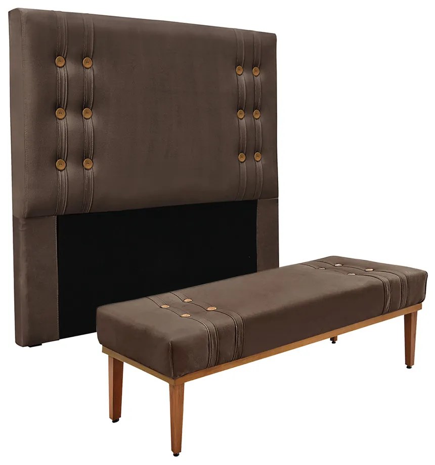 Cabeceira Cama Box Casal 140cm e Recamier Gênova Veludo S04 - D'Rossi - Marrom