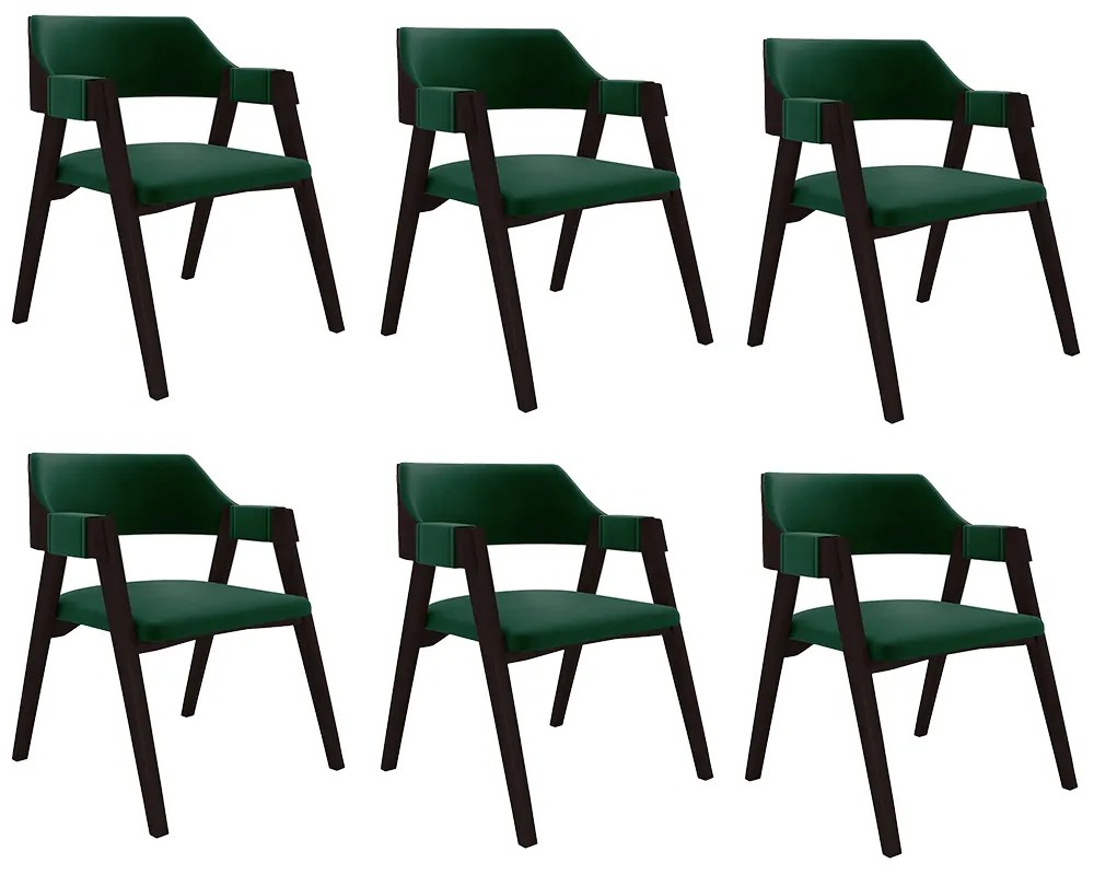 Kit 6 Cadeiras Sala de Jantar e Jogos Carteados Madeira Maciça Poker Veludo Verde/Tabaco G42 - Gran Belo
