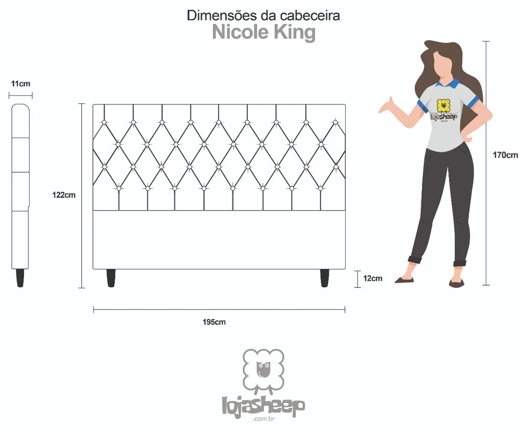 Cabeceira Cama Box Casal King 195cm Nicole Capitonê Suede Rosa - Sheep Estofados - Rosa