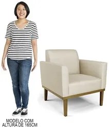 Poltrona Base Madeira Castanho Kit 2 Maressa Veludo Luxo Off White - I