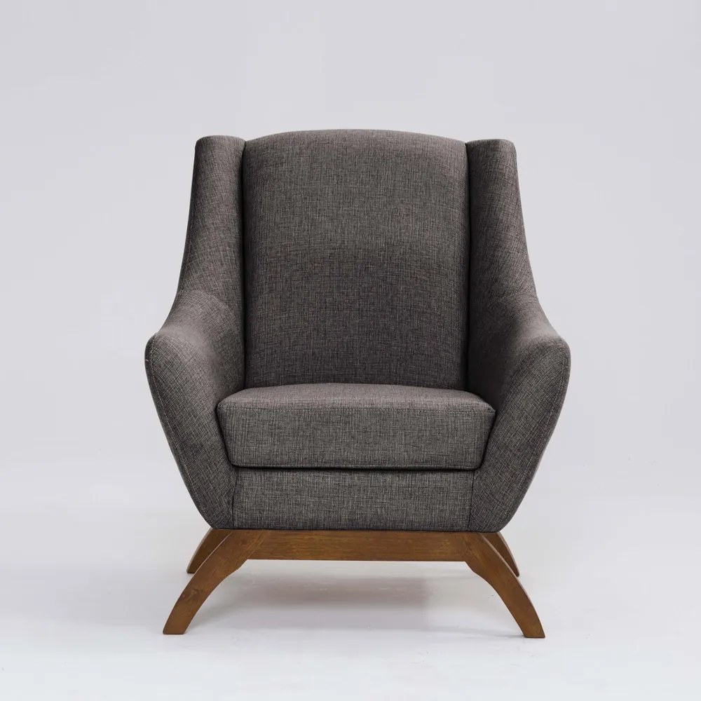 Poltrona Decorativa Mildred D07 Pés Madeira Linho Mescla Marrom - D'Rossi