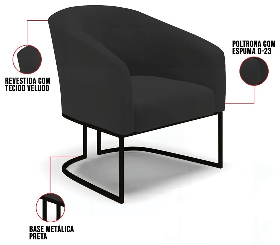 Cadeira Sala de Jantar Base Industrial Preto kit 2 Stella Veludo D03 - D'Rossi - Preto