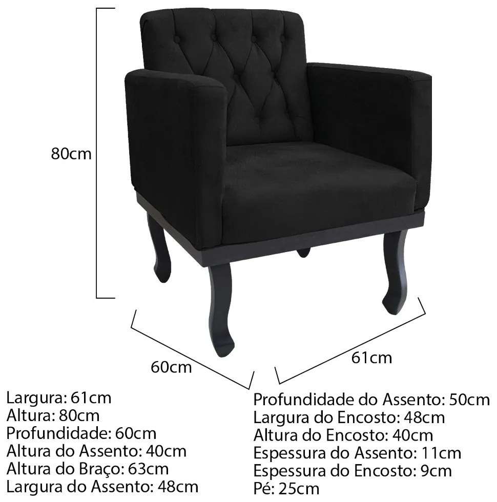 kit 02 Poltronas Classic Pés Luís XV Suede Preto - ADJ Decor
