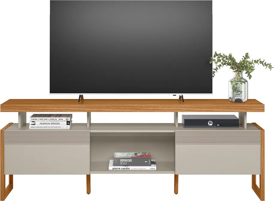 Rack Bancada Decorativo Elora MDP/MDF TV até 70 Polegadas Nichos Nature/Off White G77 - Gran Belo