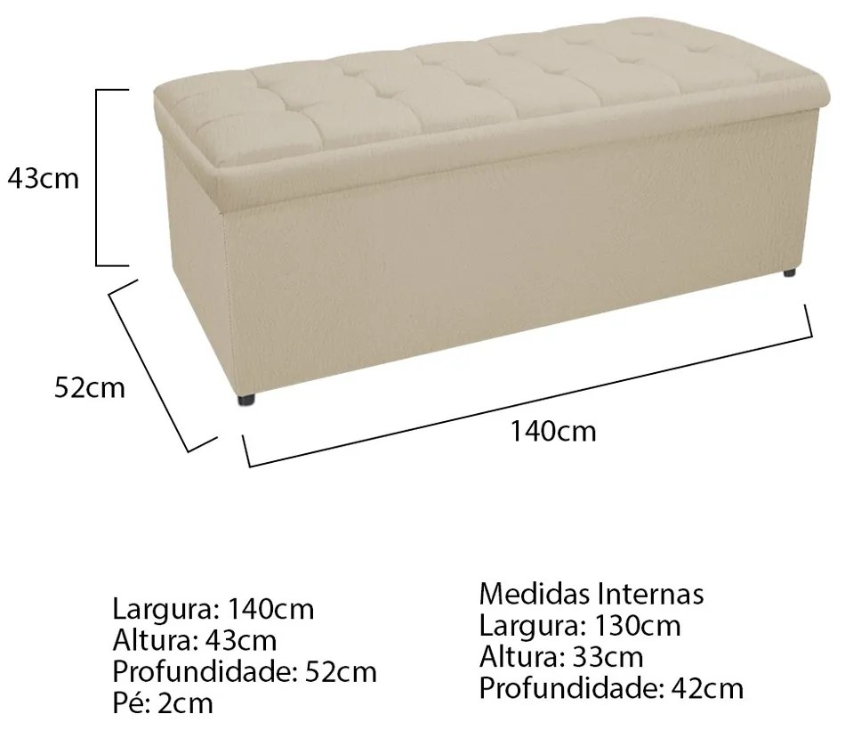 Calçadeira Copenhague 140 cm Casal Suede Bege - ADJ Decor