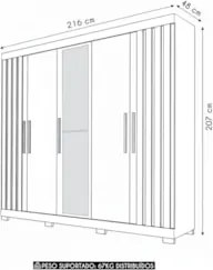Guarda Roupa Casal 216cm 5 Portas Espelho Sulla Freijó/Off C01 - Mpoze