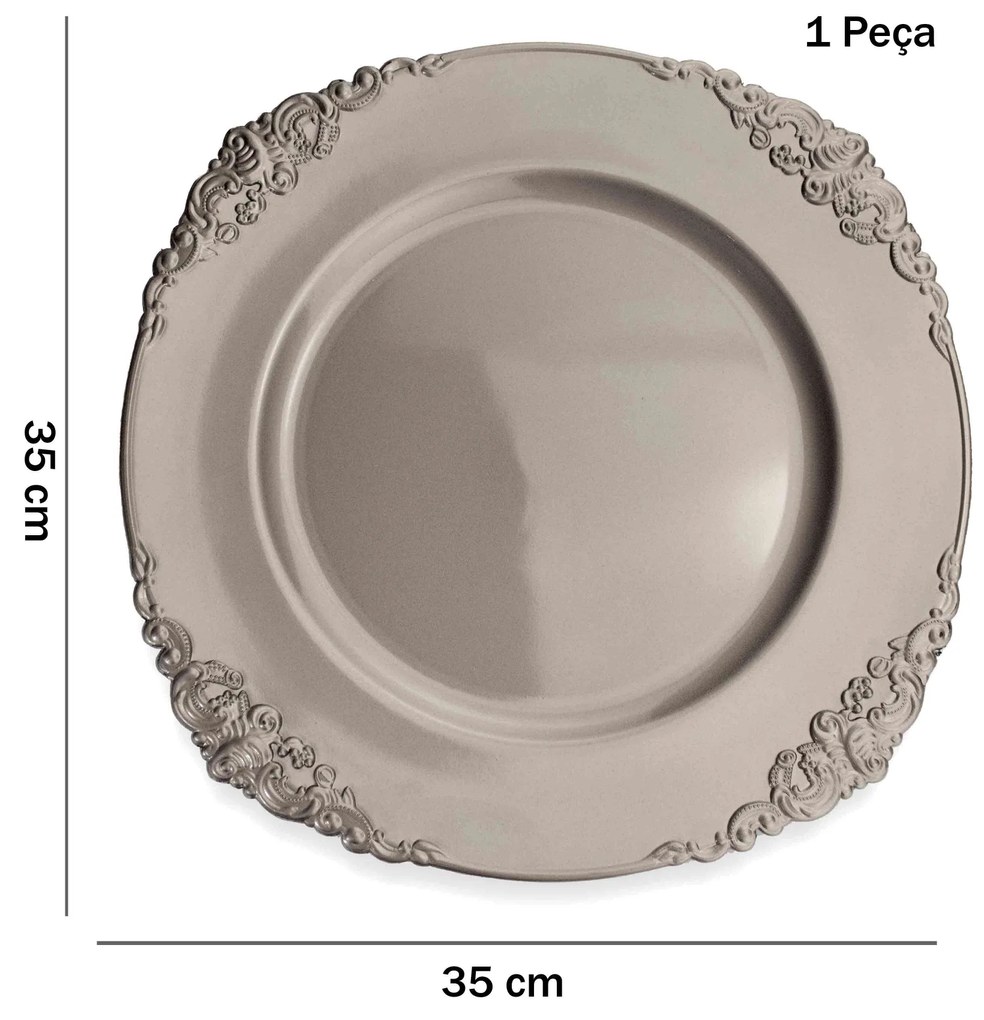 Sousplat Redondo Decorativo Natalino Prata 35x35x35 cm D'Rossi
