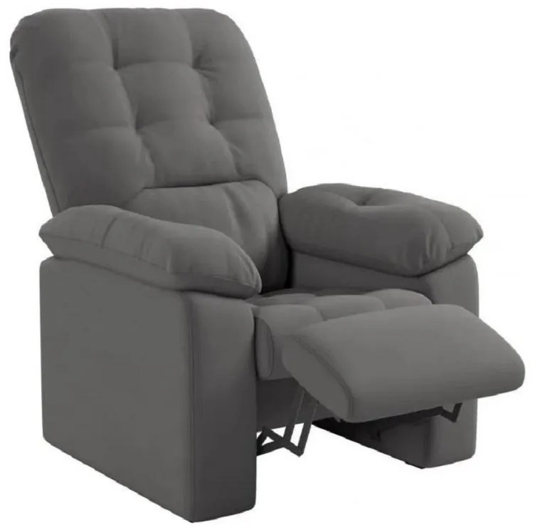 Poltrona Do Papai Reclinável Suede Veludo Estoril Cinza
