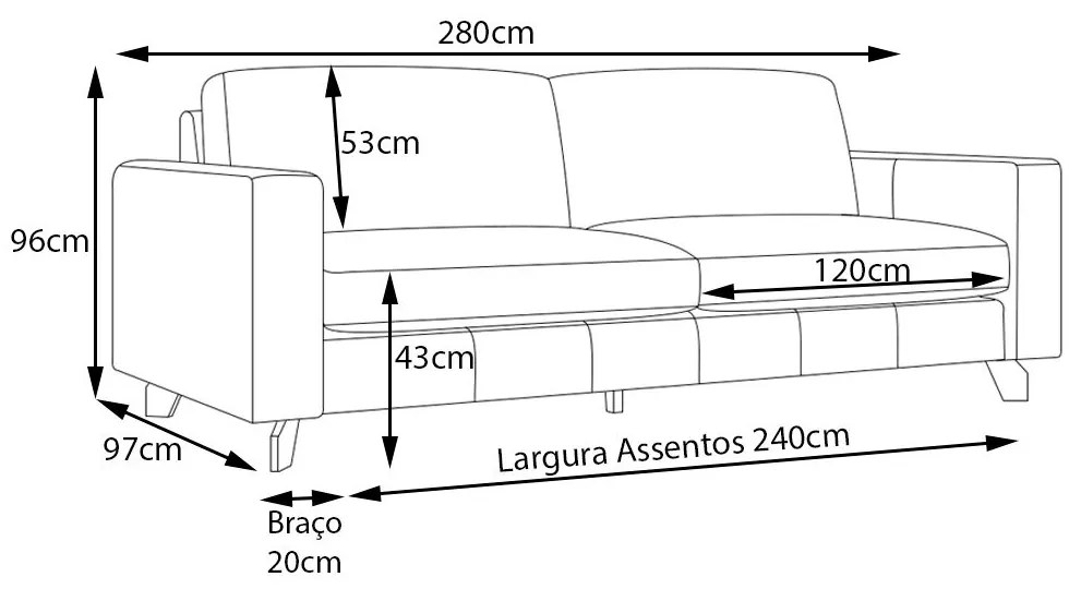 Sofá 4 Lugares Sala de Estar Recepção 280cm Presley Couro Caramelo G52 - Gran Belo