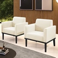 Poltrona Base Madeira Preto Kit 2 Maressa Veludo Bege - Ibiza