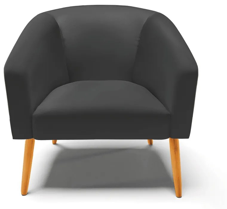 Poltrona Decorativa Pé Palito Castanho kit 2 Stella Sintético Preto D03 - D'Rossi