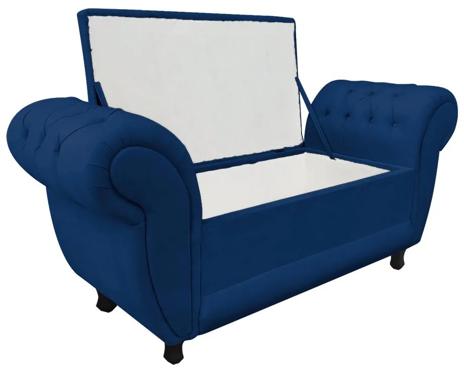 Recamier com Baú Grécia Namoradeira Calçadeira Suede - D'Rossi - Azul Marinho