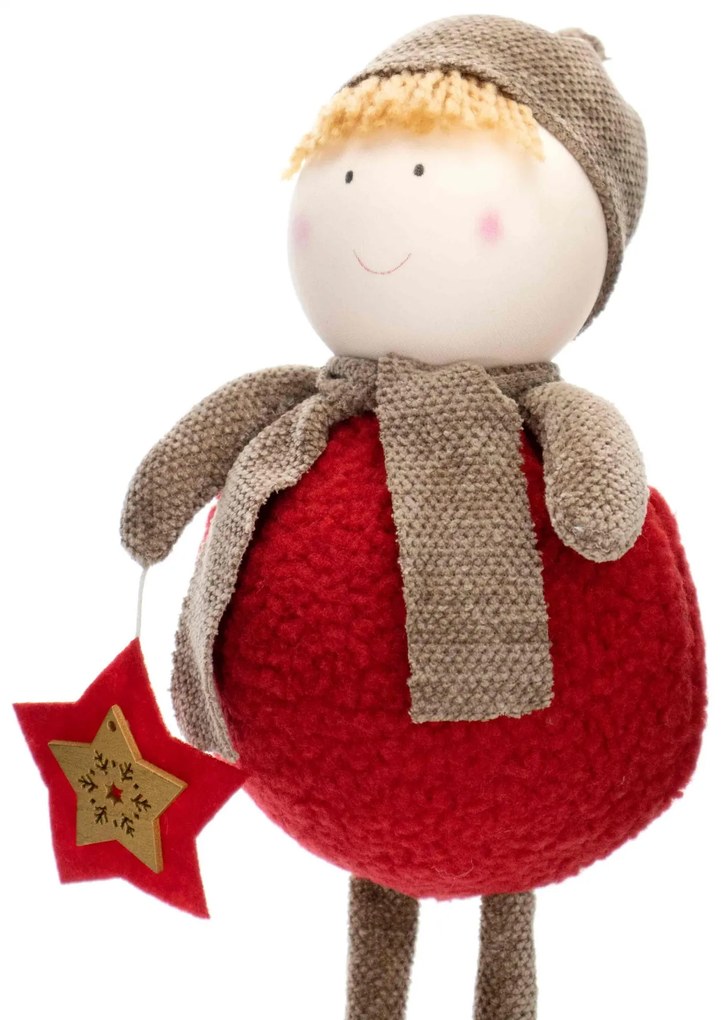 Boneco de Natal Menino em Pé Vermelho e Marrom 40x15 cm - D'Rossi