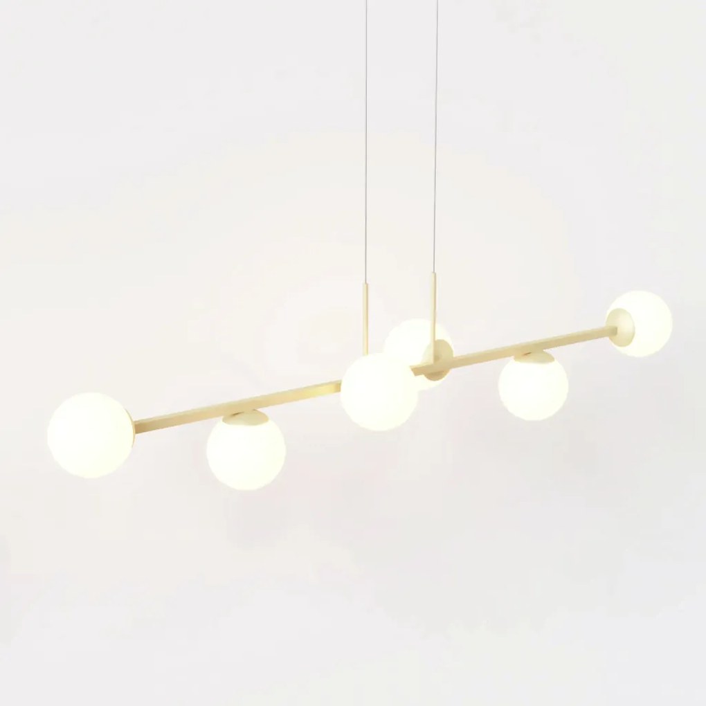 Pendente Six Retângular 124X25,5X27Cm Alumínio E Globo Ø12Cm Fosco 6Xg... (PRETO, FOSCO)