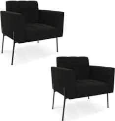 Poltrona Para Sala Pé Metal Preto Kit 2 Ana Suede Preto - Ibiza