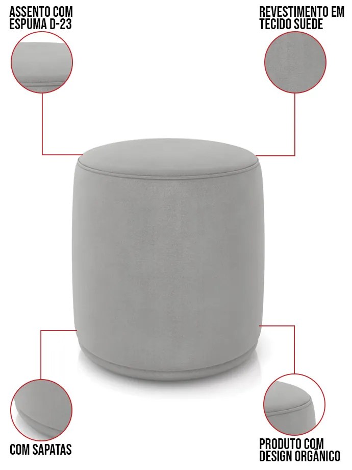 Puff Redondo Orgânico para Sala Kit 2 Malu Suede M11 - D'Rossi - Cinza