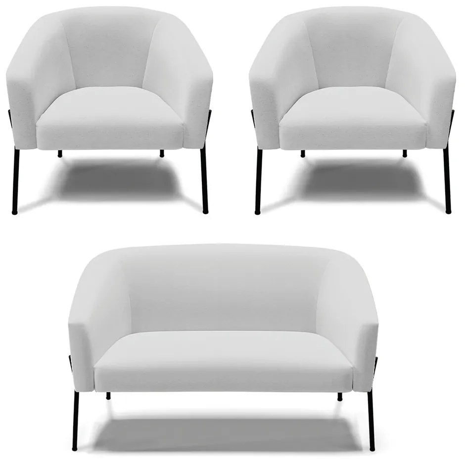 Namoradeira e 2 Poltronas Pé de Ferro Preto Stella Linho Cinza D03 - D'Rossi