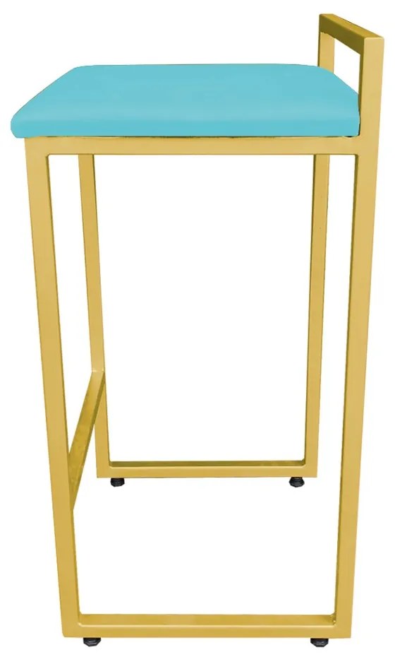 Conjunto 02 Banquetas Pietra Suede Base Dourado - Azul Turquesa