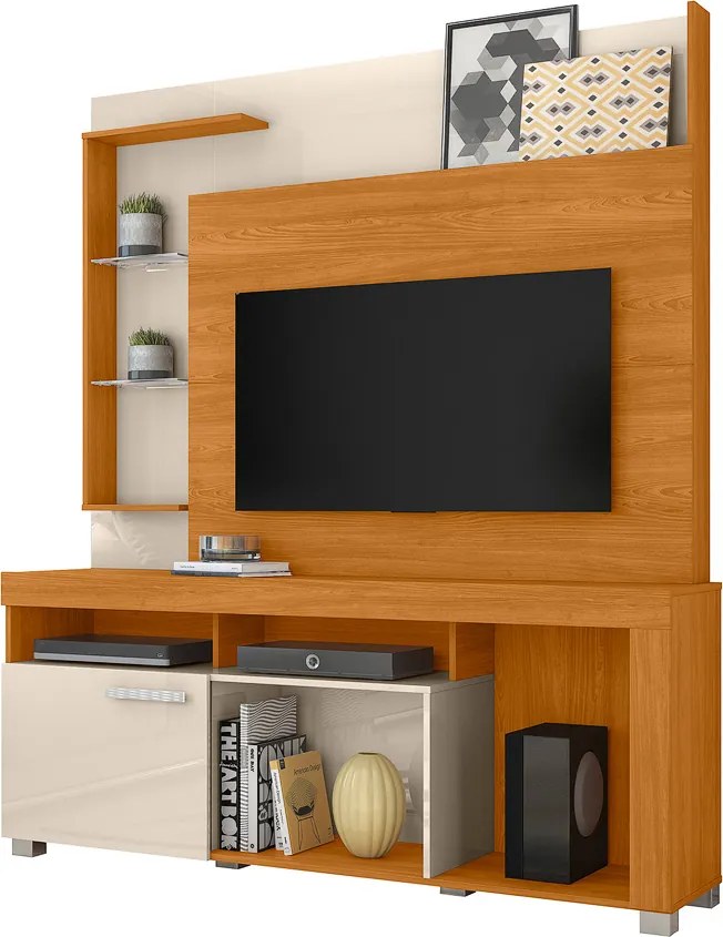 Estante de TV 50 Pol 160cm Sala de Estar Velora Cinamomo/Off White M20 - D'Rossi