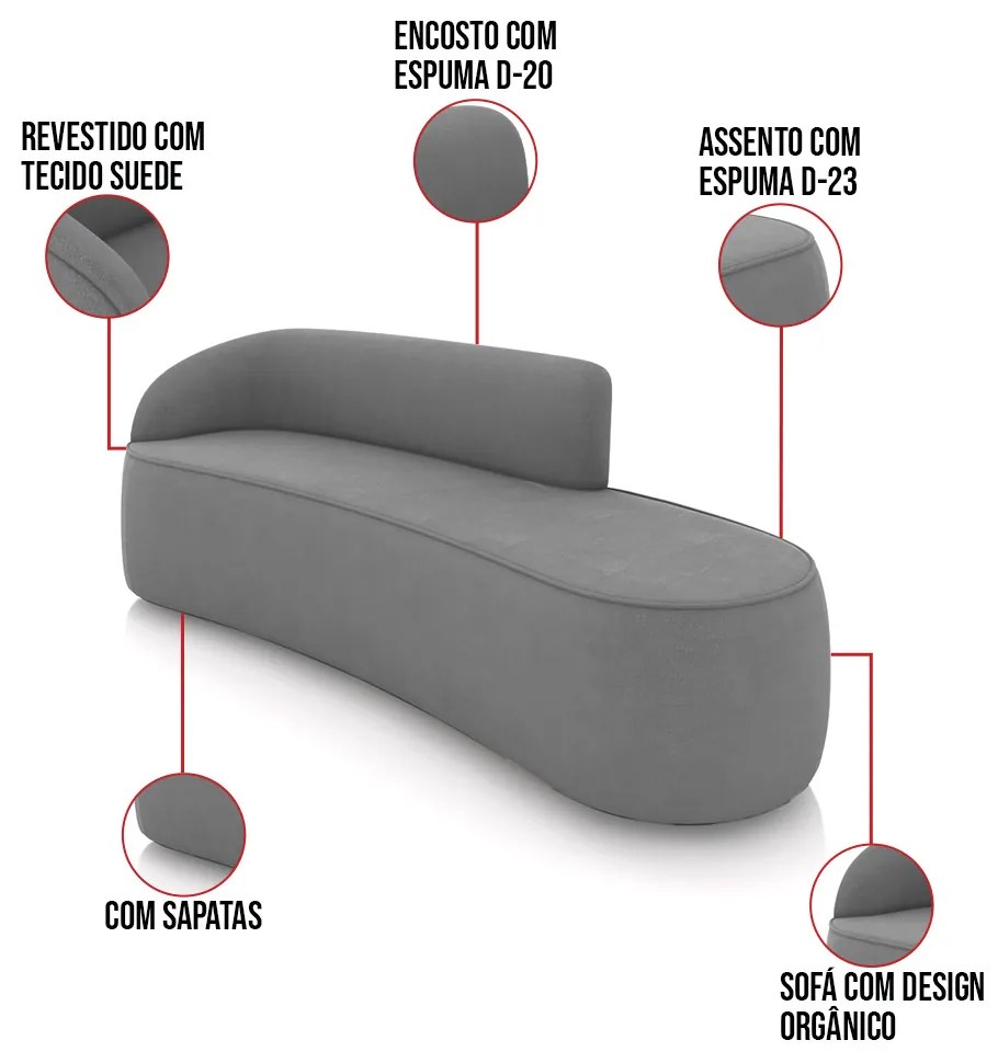 Sofá 4 Lugares Orgânico 220cm Morgan e 2 Poltronas Lua Suede D03 - D'Rossi - Grafite