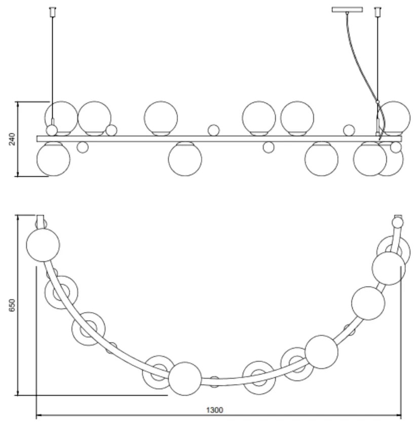 Pendente Aliança Metá 24X130X65Cm Globo 10Cm 11Xg9 - Usina 90000/11 (BT - Branco Texturizado, Cristal (Transparente))