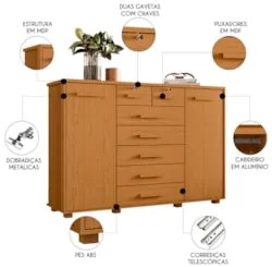 Cômoda Para Quarto 7 Gavetas 160cm Fontaine A02 Cinamomo - Mpozenato