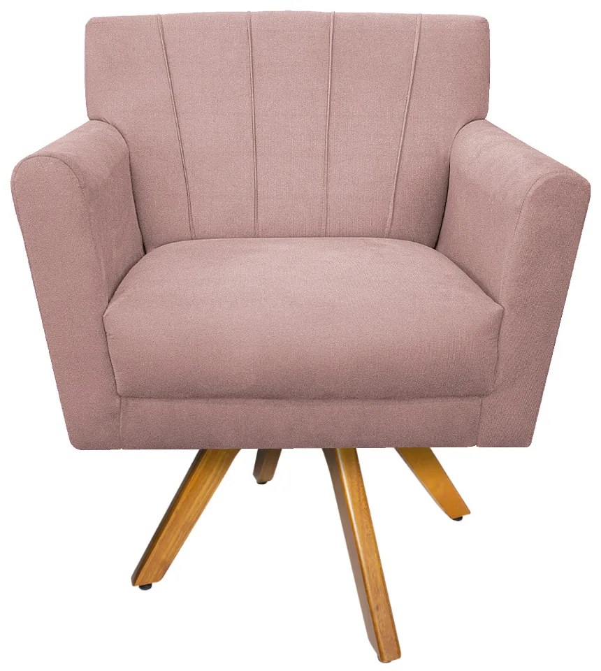Poltrona Laura Base Giratória de Madeira Suede Rosê - ADJ Decor