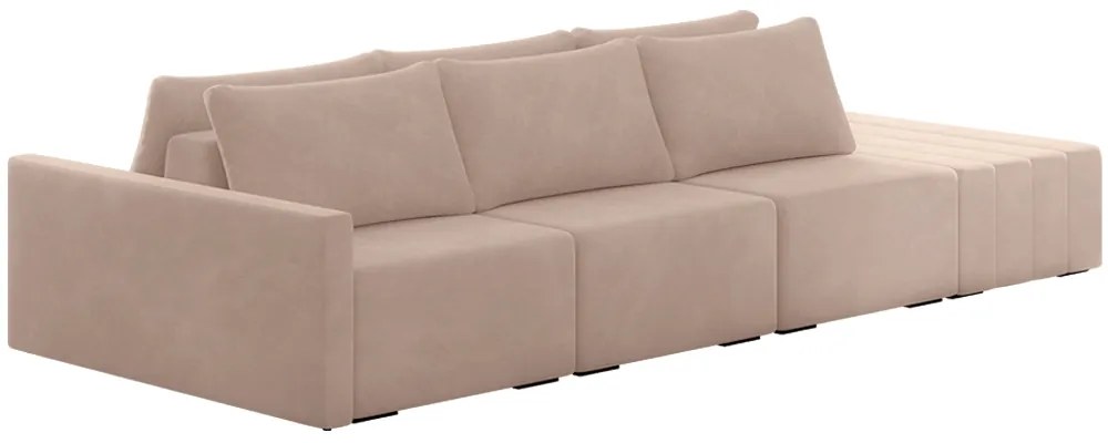Sofá Ilha Modulado Milos 342cm Puff Lateral Veludo Rosê G33 - Gran Belo
