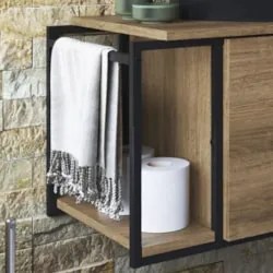 Gabinete Banheiro Suspenso 80cm Cuba Quadrada Ripy Mel/Preto Z54 - Mpo