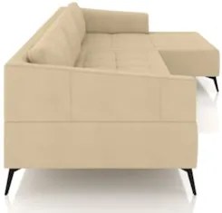 Sofá 4 Lugares 306cm Com Chaise Direito Eko Couro Bege Z55  - Mpozenat