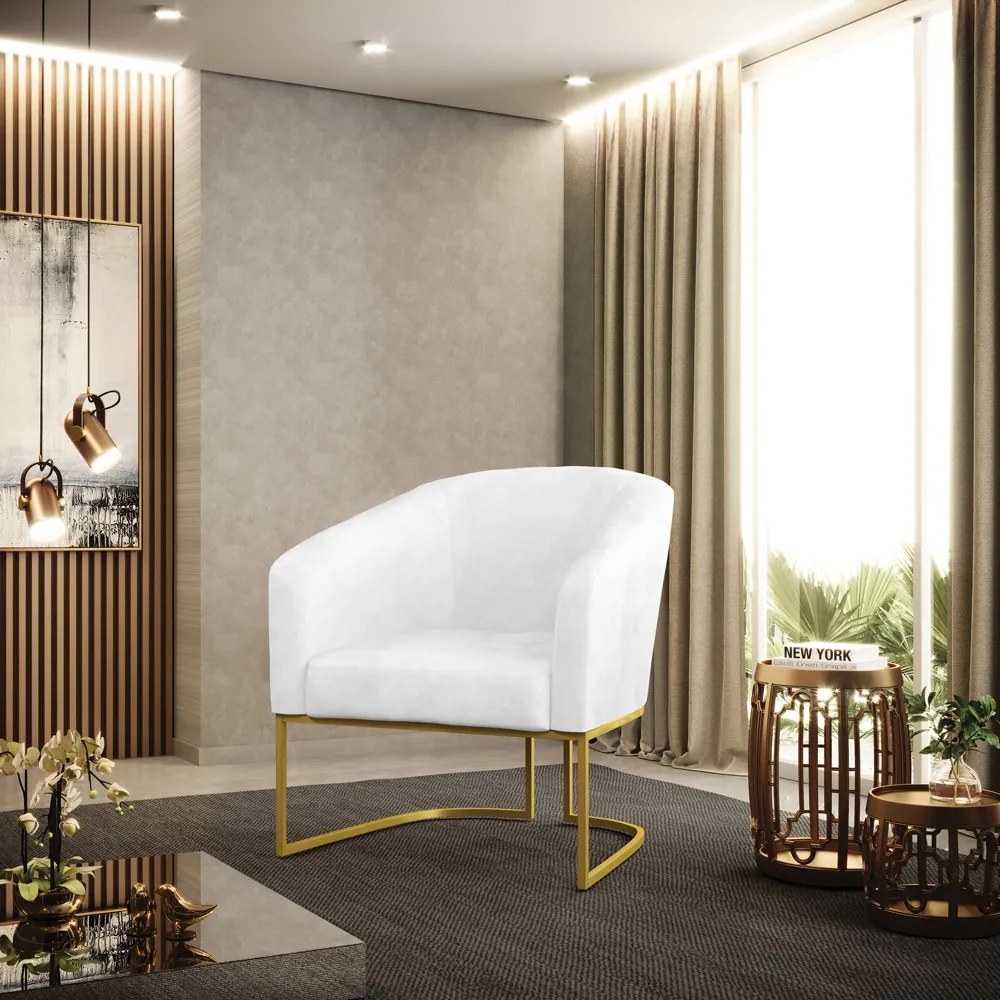 Cadeira Sala de Jantar Base Industrial Dourado Stella Sintético PU D03 - D'Rossi - Branco