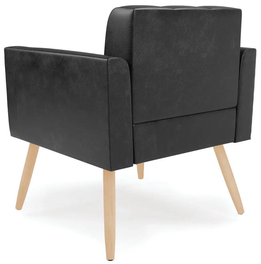 Poltrona Elisa Corano Preto Pés Palito Natural D03 - D'Rossi