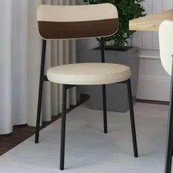 Cadeira de Jantar Estofada Kit 4 Nyka M25 Linho Areia/Marrom - Mpozena